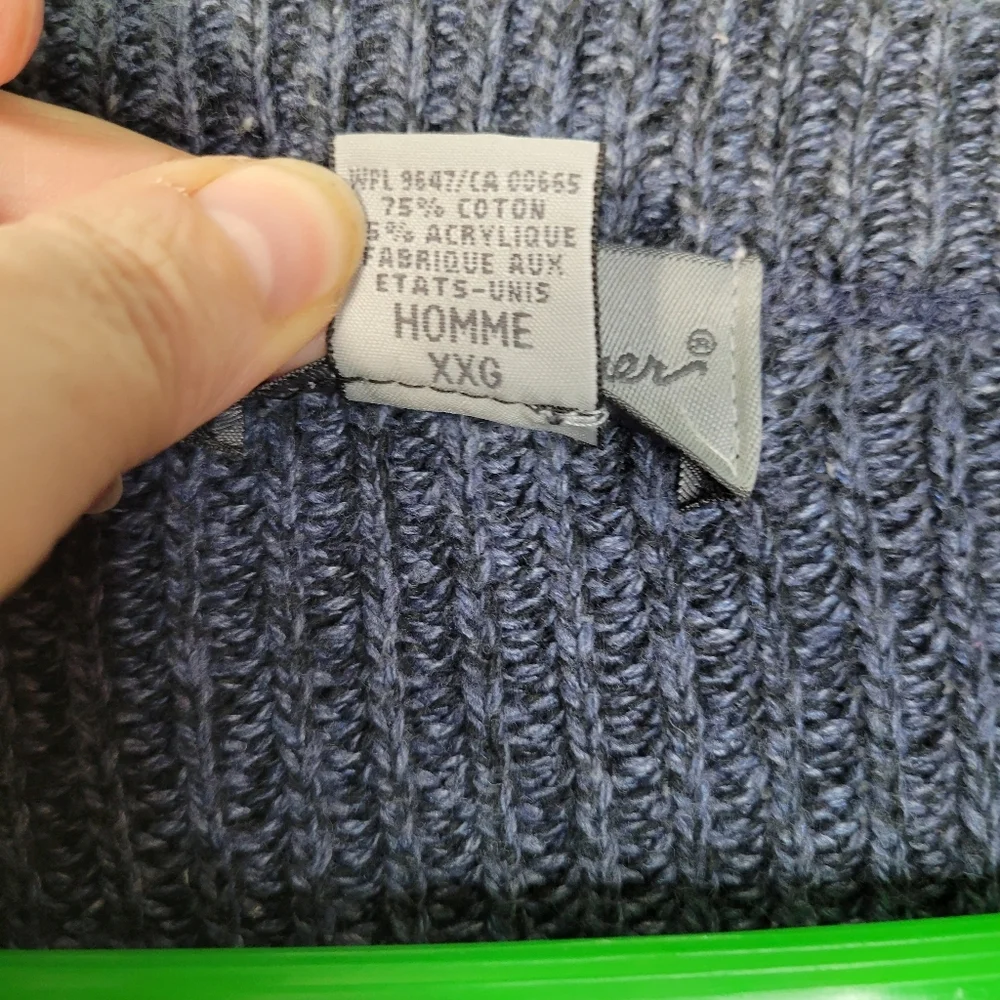 Mens Eddie Bauer Henley neck Cotton Blend Blue Sweater Size 2XL USA Made
